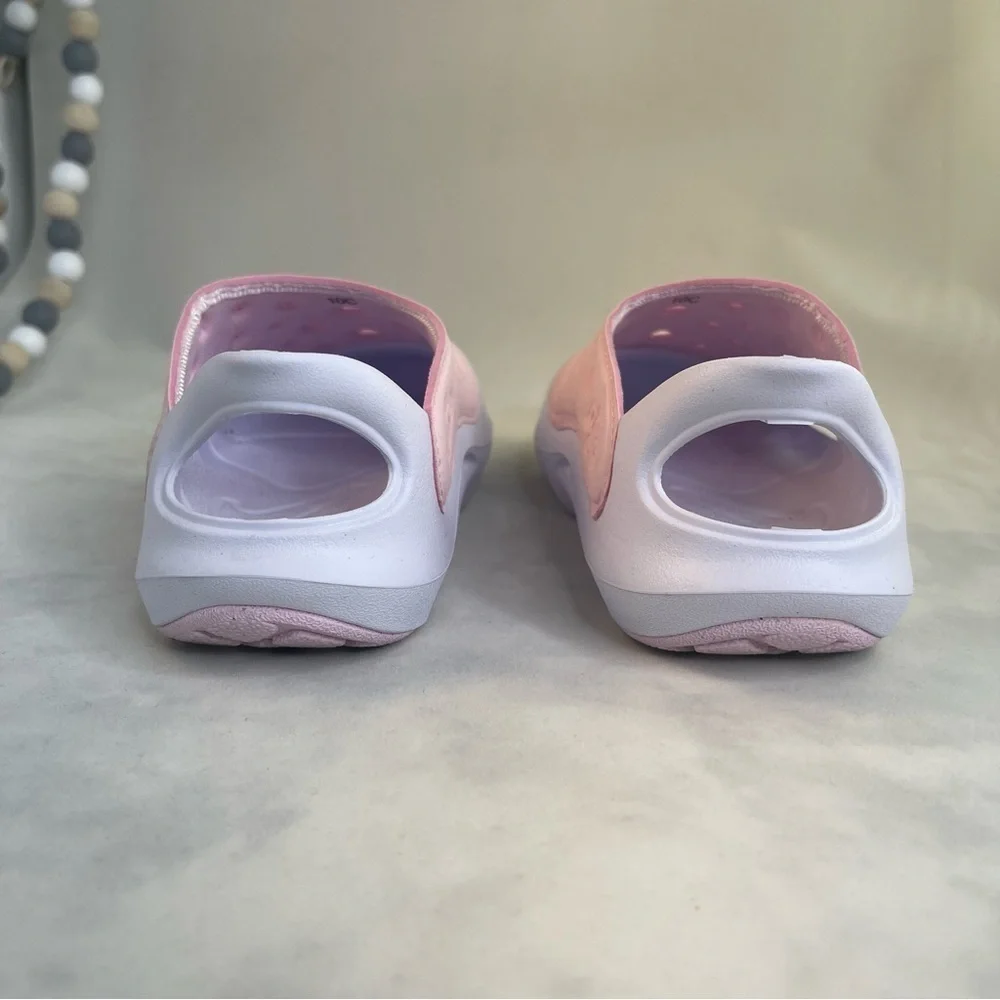 Nike Kids Pink and White Slip-On Shoes size 10C Aqua Swoosh Sandals